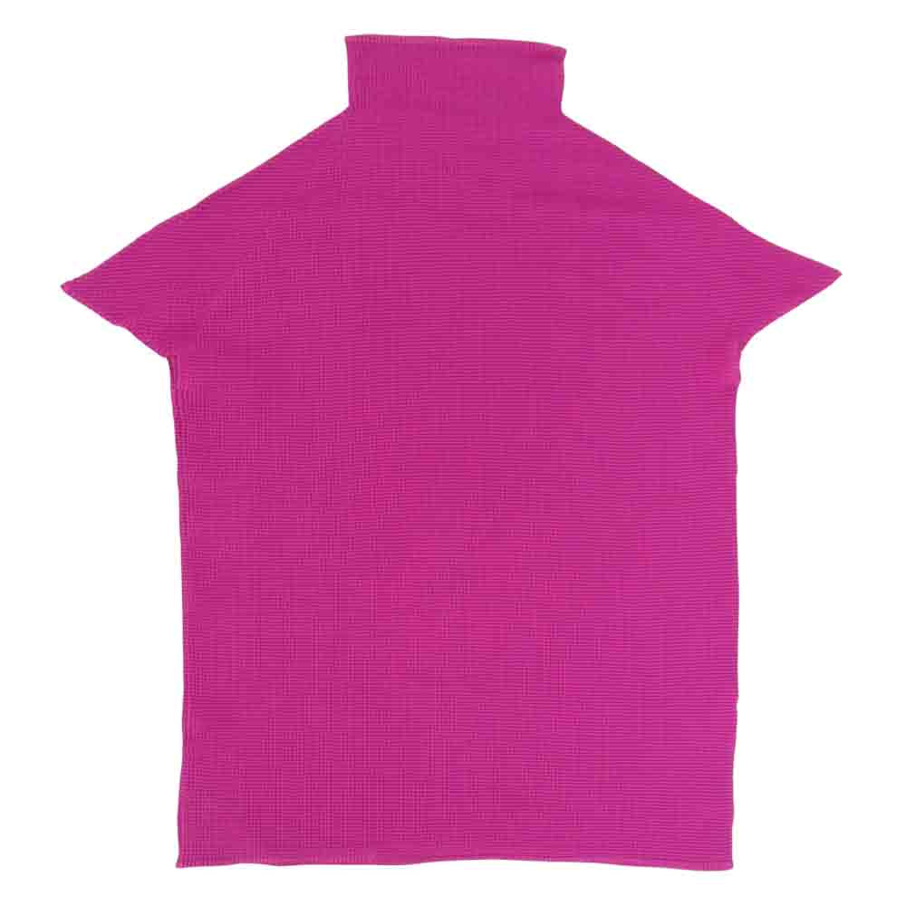 イッセイミヤケ プリーツ PP68FK413 ボックスプリーツ ボルトネック フレンチスリーブ カットソー ピンク ピンク系 3【美品】【中古】