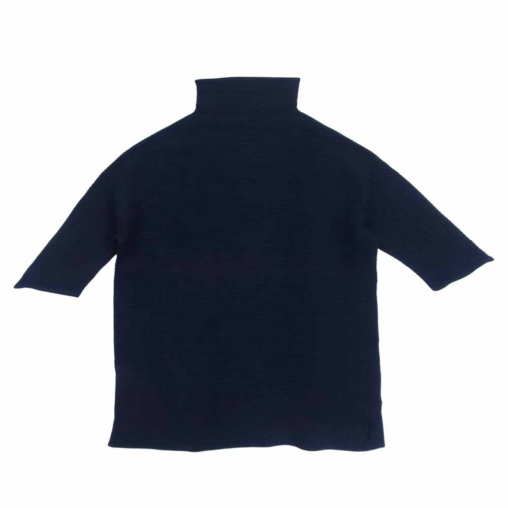 イッセイミヤケ プリーツ PP68FK008 ボックスプリーツ ボルトネック カットソー 半袖 ネイビー系 3【美品】【中古】