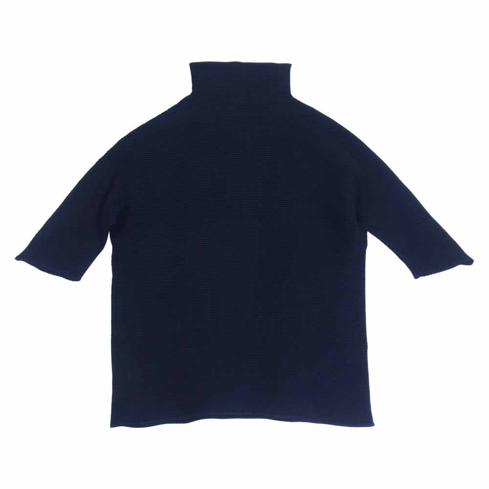 イッセイミヤケ プリーツ PP68FK008 ボックスプリーツ ボルトネック カットソー 半袖 ネイビー系 3【美品】【中古】