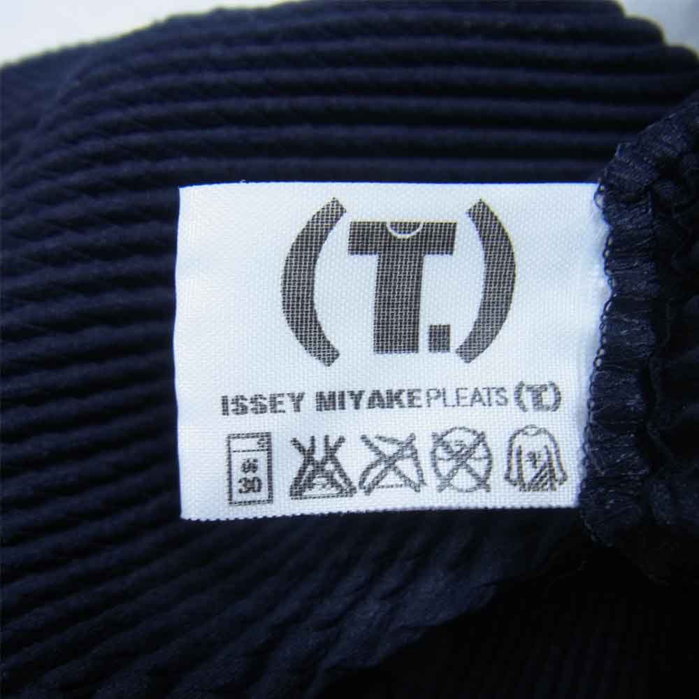 イッセイミヤケ プリーツ PP68FK008 ボックスプリーツ ボルトネック カットソー 半袖 ネイビー系 3【美品】【中古】