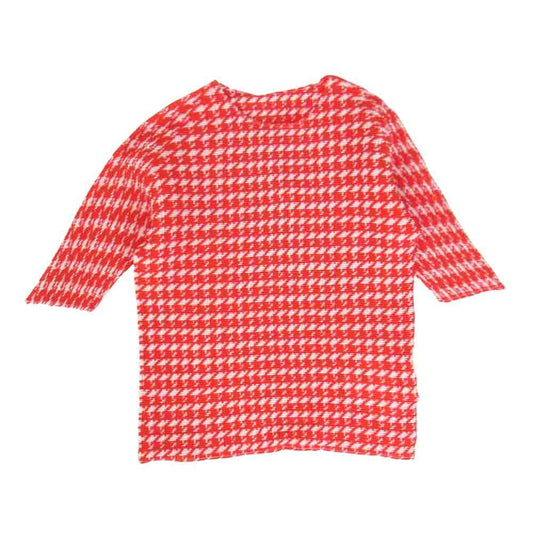 イッセイミヤケ プリーツ PP68FK727 ボックスプリーツ 千鳥格子柄 カットソー 半袖 赤 レッド系 3【美品】【中古】