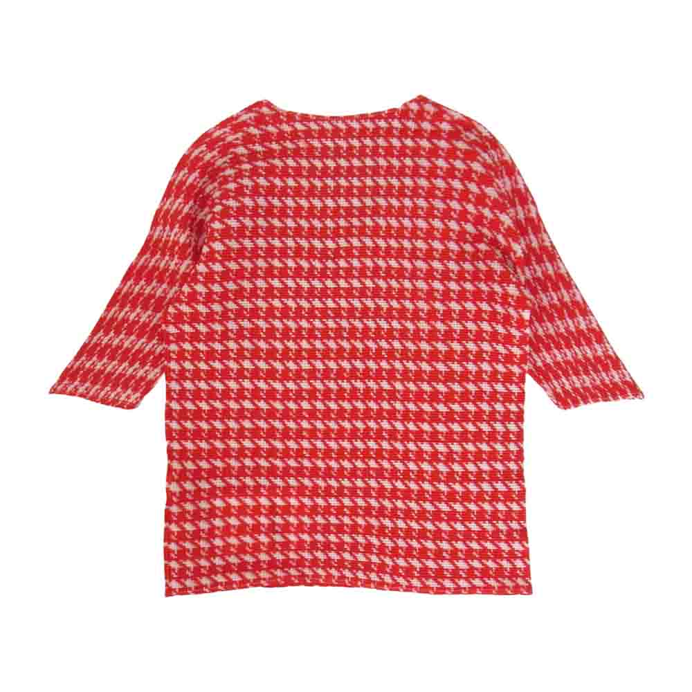 イッセイミヤケ プリーツ PP68FK727 ボックスプリーツ 千鳥格子柄 カットソー 半袖 赤 レッド系 3【美品】【中古】