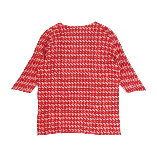 イッセイミヤケ プリーツ PP68FK727 ボックスプリーツ 千鳥格子柄 カットソー 半袖 赤 レッド系 3【美品】【中古】