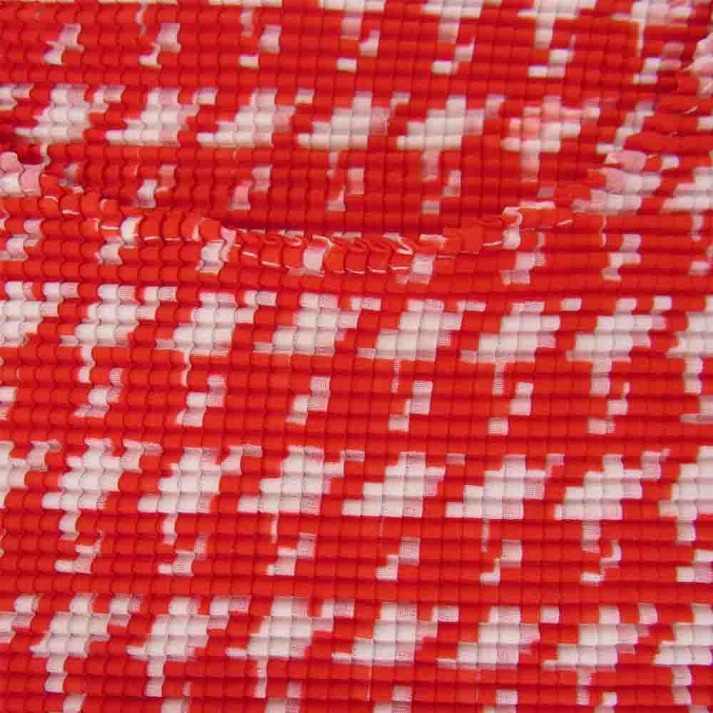 イッセイミヤケ プリーツ PP68FK727 ボックスプリーツ 千鳥格子柄 カットソー 半袖 赤 レッド系 3【美品】【中古】