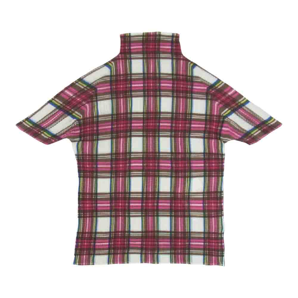 イッセイミヤケ プリーツ PP68FK508 ボックスプリーツ チェック柄 ボルトネック カットソー 半袖 マルチカラー系 3【美品】【中古】