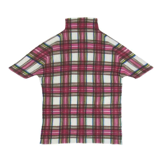 イッセイミヤケ プリーツ PP68FK508 ボックスプリーツ チェック柄 ボルトネック カットソー 半袖 マルチカラー系 3【美品】【中古】