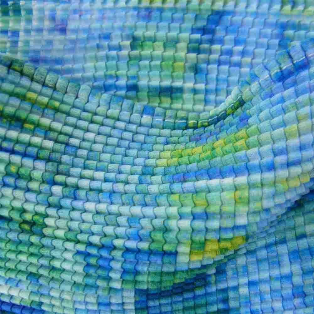 イッセイミヤケ プリーツ PP16FK318 ボックスプリーツ 総柄 ボルトネック カットソー 半袖 青  ライトブルー系 3【美品】【中古】