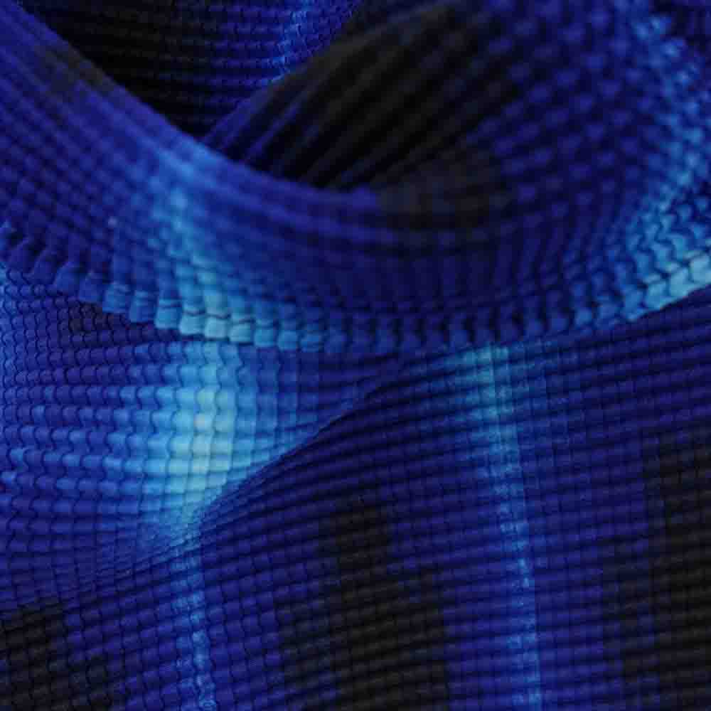 イッセイミヤケ プリーツ PP68FK605 ボックスプリーツ 総柄 ボルトネック カットソー 半袖 青  ブルー系 3【美品】【中古】