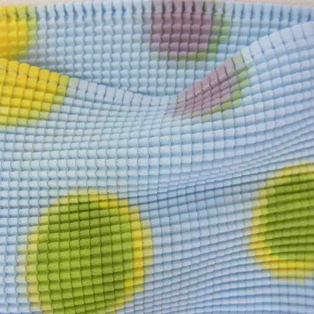 イッセイミヤケ プリーツ PP16-FK613 ボックスプリーツ ドット柄 ボトルネック フレンチスリーブ カットソー ライトブルー系 3【美品】【中古】