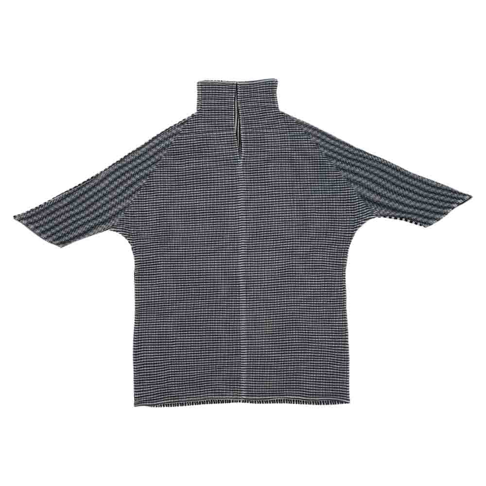 イッセイミヤケ プリーツ PP16FJ211 ボックスプリーツ ストライプ ボトルネック カットソー 半袖 黒 ブラック系 ホワイト系 3【美品】【中古】