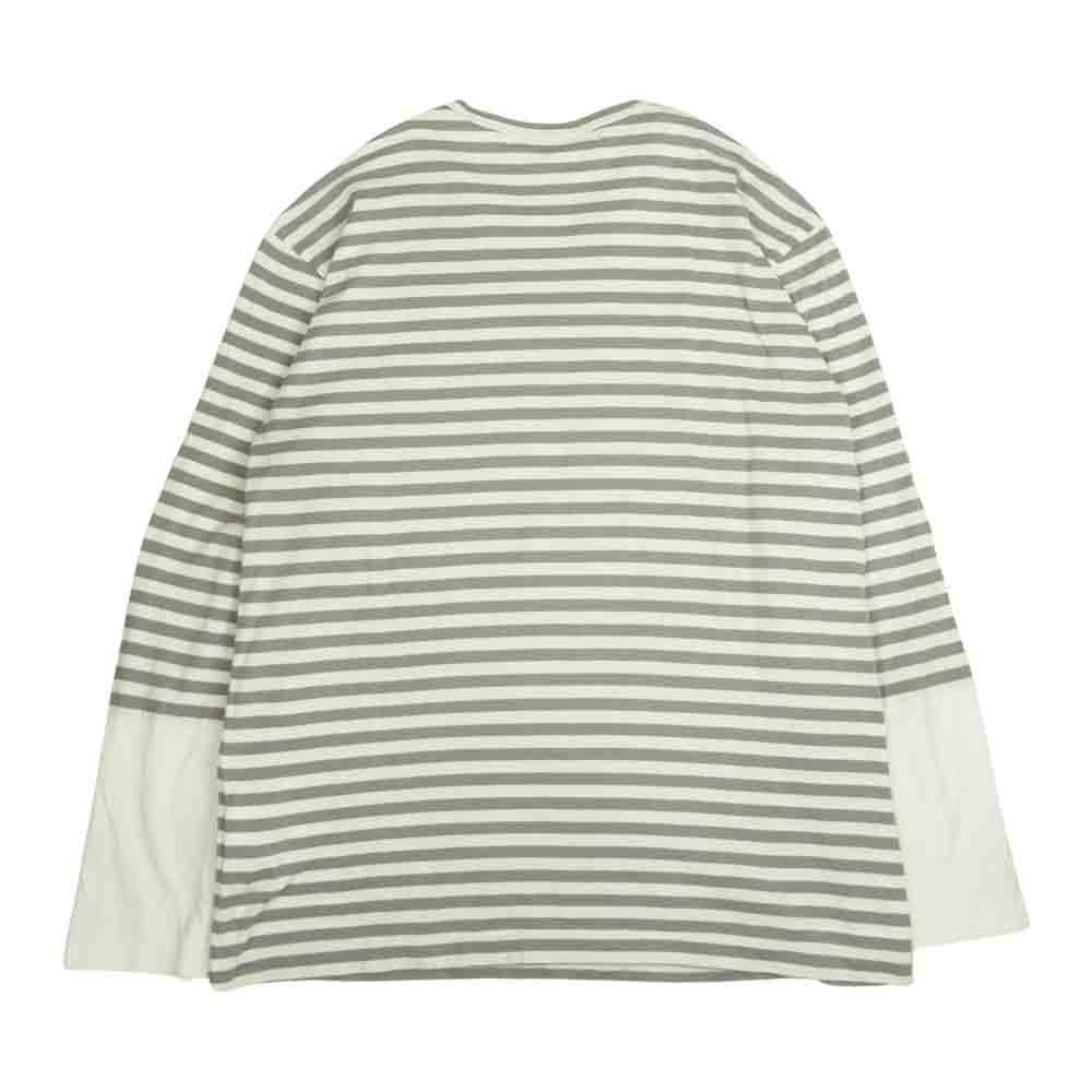 COMME des GARCONS コムデギャルソン PLAY プレイ AZ-T320 AD2021 STRIPED LONG BLOCK SLEEVE T-SHIRT ロゴ刺繍 ボーダー 袖切替 長袖 Tシャツ カットソー グレー系 ホワイト系 XXL【中古】