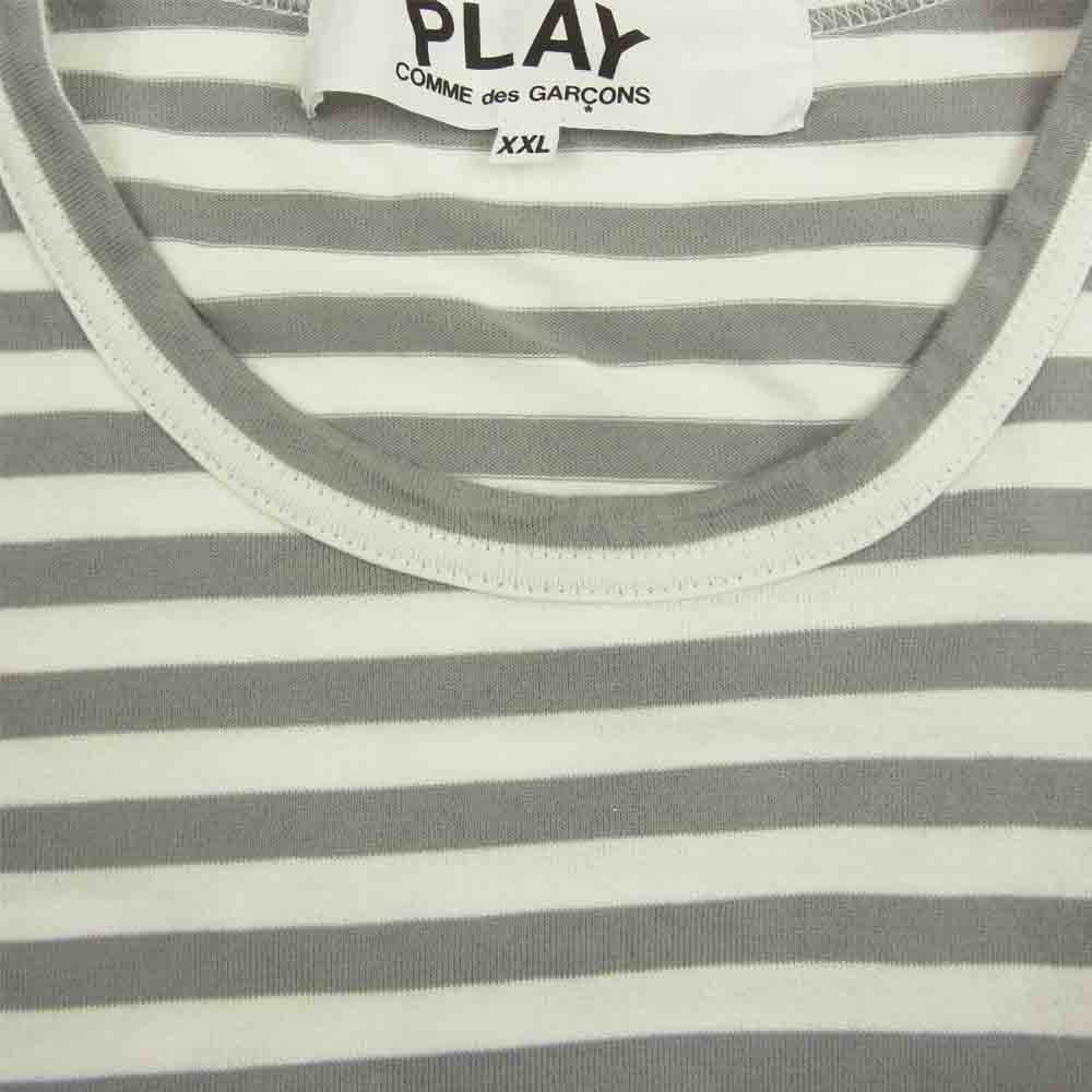 COMME des GARCONS コムデギャルソン PLAY プレイ AZ-T320 AD2021 STRIPED LONG BLOCK SLEEVE T-SHIRT ロゴ刺繍 ボーダー 袖切替 長袖 Tシャツ カットソー グレー系 ホワイト系 XXL【中古】