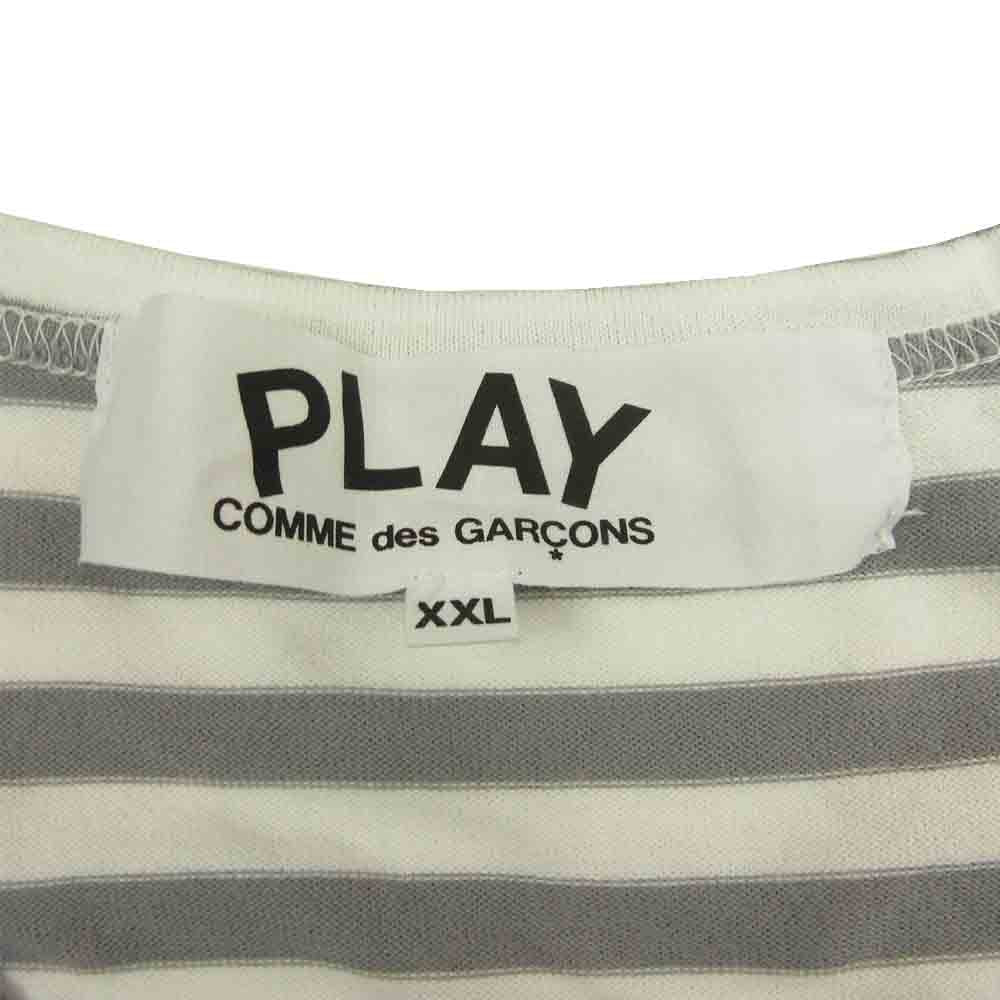 COMME des GARCONS コムデギャルソン PLAY プレイ AZ-T320 AD2021 STRIPED LONG BLOCK SLEEVE T-SHIRT ロゴ刺繍 ボーダー 袖切替 長袖 Tシャツ カットソー グレー系 ホワイト系 XXL【中古】