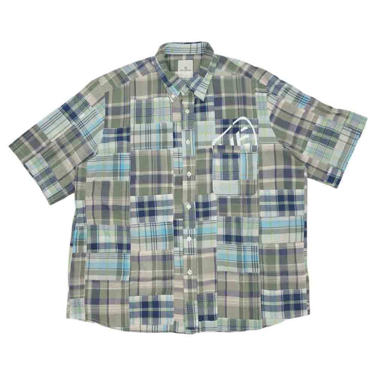 uniform experiment ユニフォームエクスペリメント 22SS UE-220029 S/S BIG B.D SHIRT ボタンダウン チェック 切替 パッチワーク 半袖 シャツ マルチカラー系 3【美品】【中古】