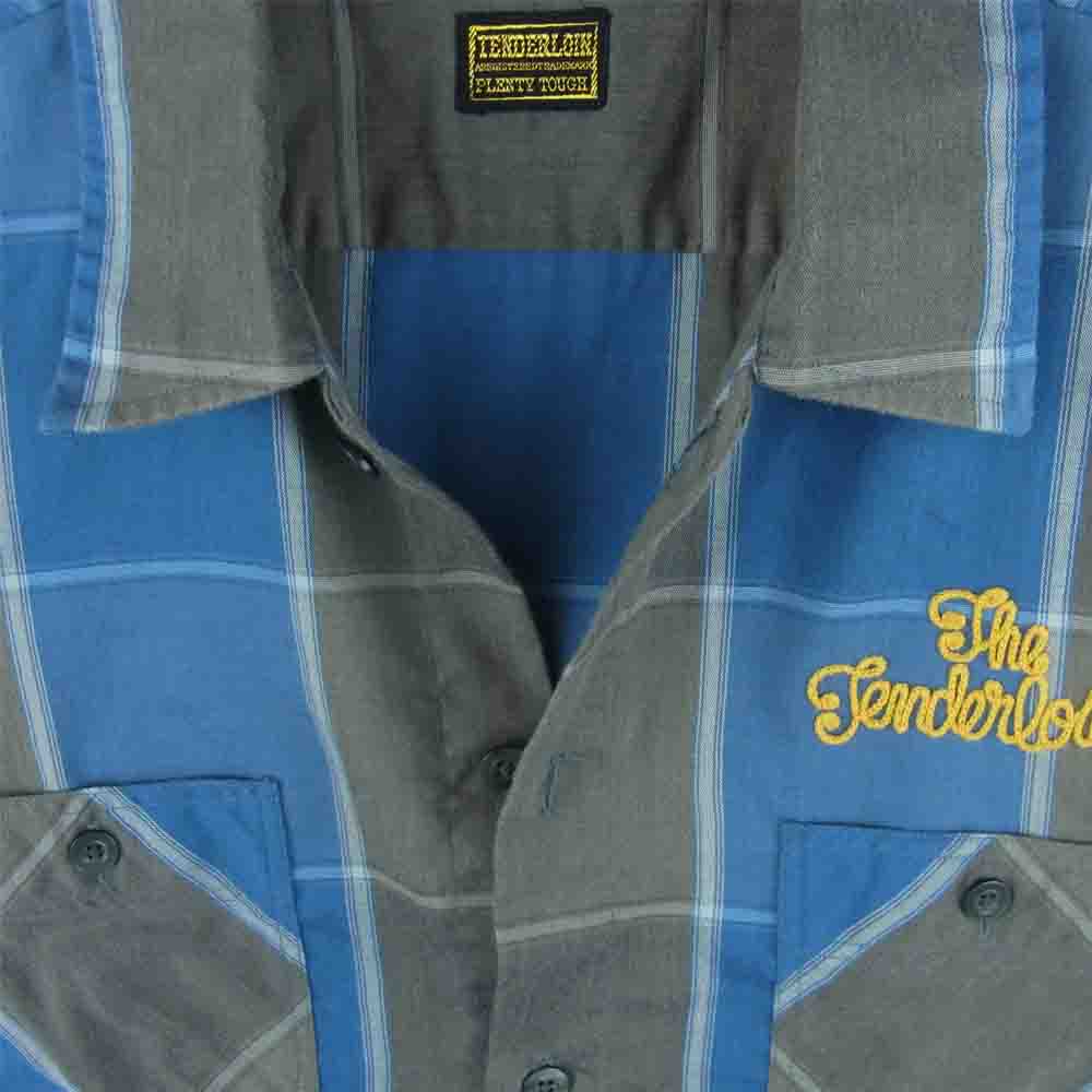 TENDERLOIN テンダーロイン T-POLY CHECK SHT ポリ 半袖 チェック シャツ 日本製 ブルー系 グレー系 XS【中古】