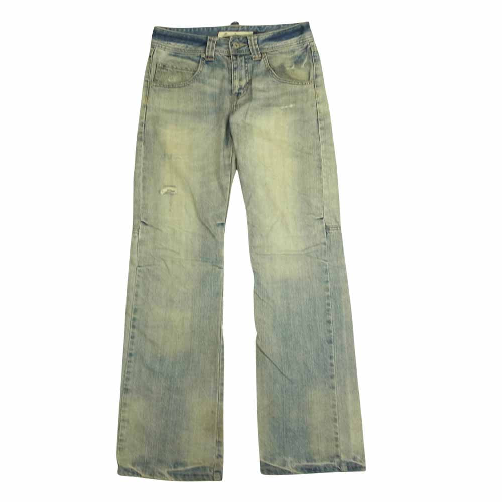 クックジーンズ ダメージ加工 フレア刺繍 ウォッシュ デニム パンツ インディゴブルー系 28【中古】