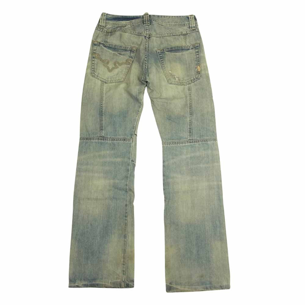 クックジーンズ ダメージ加工 フレア刺繍 ウォッシュ デニム パンツ インディゴブルー系 28【中古】