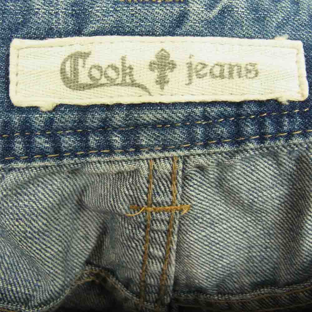 クックジーンズ ダメージ加工 フレア刺繍 ウォッシュ デニム パンツ インディゴブルー系 28【中古】