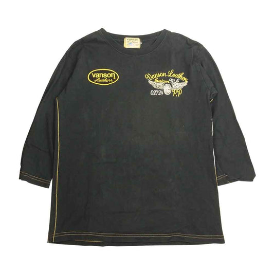 VANSON バンソン ロゴ ウィング刺繍 長袖 Tシャツ カットソー ブラック系 M【中古】