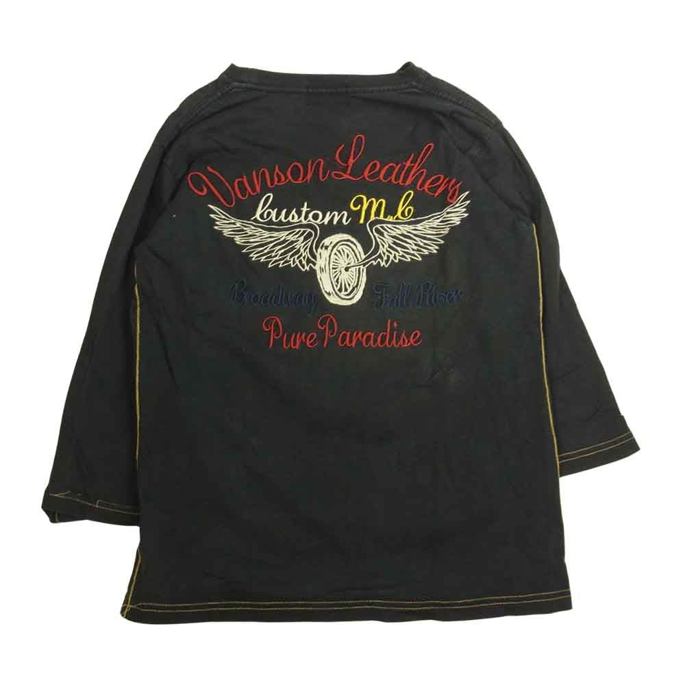 VANSON バンソン ロゴ ウィング刺繍 長袖 Tシャツ カットソー ブラック系 M【中古】