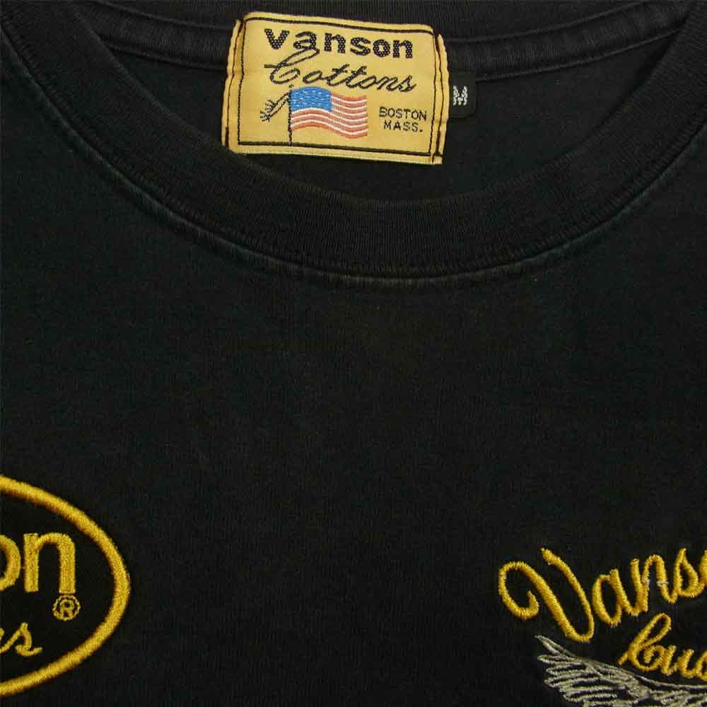 VANSON バンソン ロゴ ウィング刺繍 長袖 Tシャツ カットソー ブラック系 M【中古】