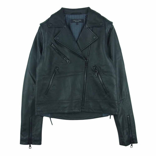 rag & bone ラグアンドボーン JT-J014 羊革 ラムレザー サイド レースアップ レザー ライダース ジャケット ブラック系 S【中古】