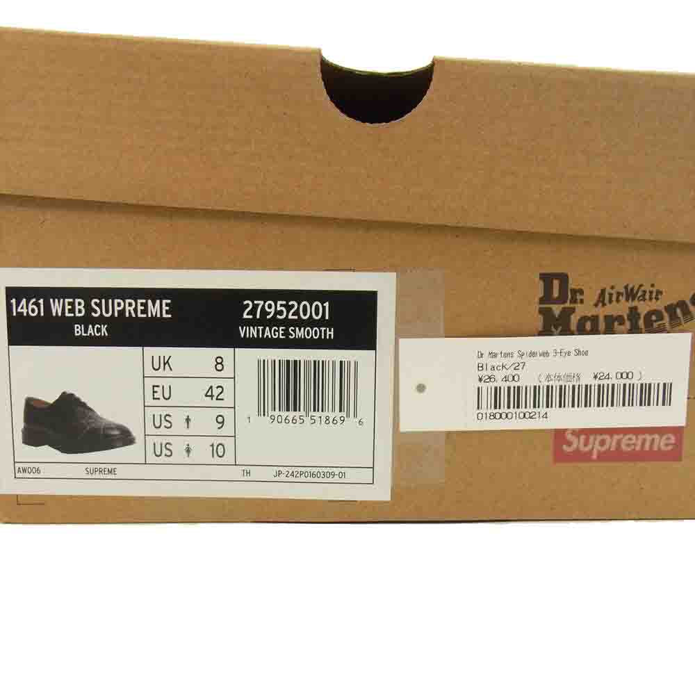 Supreme シュプリーム 22SS 27952001 Dr.Martens Spiderweb 3-Eye Shoe Black ドクターマーチン スパイダーウェブ 3-アイ シューズ ブラック系 UK8【新古品】【未使用】【中古】