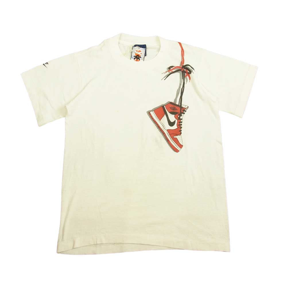 NIKE ナイキ ヴィンテージ USA製 80s 紺タグ YOUTH'S ユース 子供用 肩掛けナイキ エアジョーダン Tシャツ ホワイト系 L【中古】