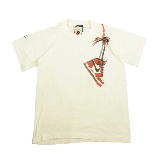 NIKE ナイキ ヴィンテージ USA製 80s 紺タグ YOUTH'S ユース 子供用 肩掛けナイキ エアジョーダン Tシャツ ホワイト系 L【中古】