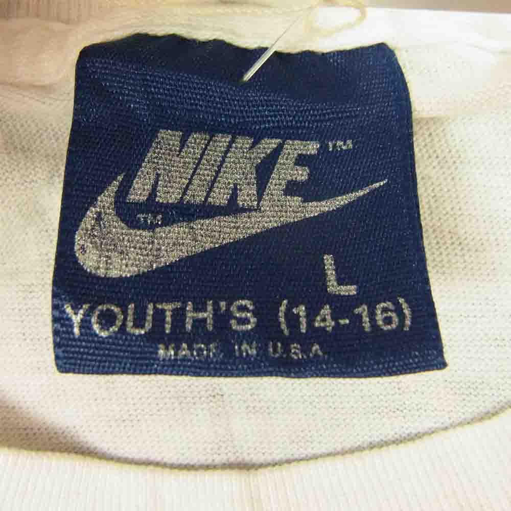 NIKE ナイキ ヴィンテージ USA製 80s 紺タグ YOUTH'S ユース 子供用 肩掛けナイキ エアジョーダン Tシャツ ホワイト系 L【中古】