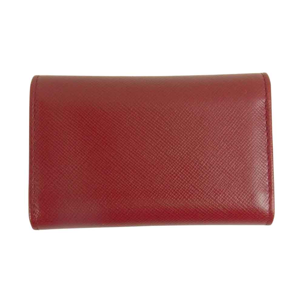 PRADA プラダ サフィアーノ トライアングル ロゴ キーケース ワインレッド系【中古】