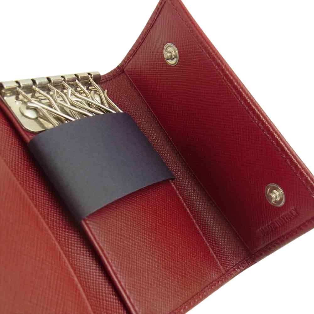 PRADA プラダ サフィアーノ トライアングル ロゴ キーケース ワインレッド系【中古】