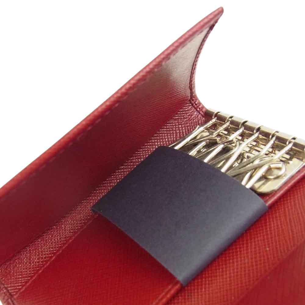 PRADA プラダ サフィアーノ トライアングル ロゴ キーケース ワインレッド系【中古】