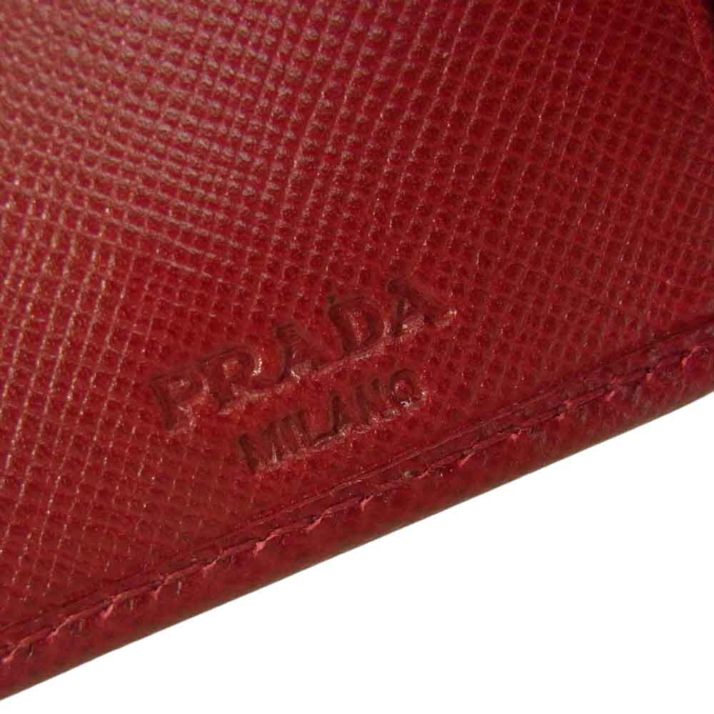 PRADA プラダ サフィアーノ トライアングル ロゴ キーケース ワインレッド系【中古】