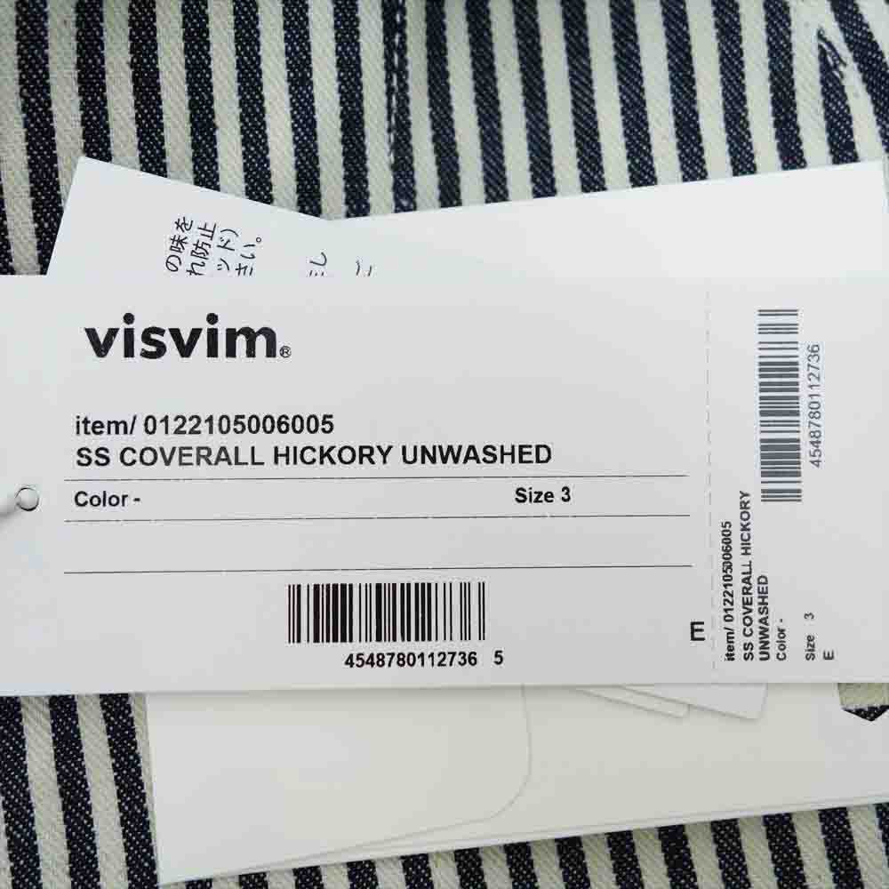 VISVIM ビズビム 22SS 0122105006005 SS COVERALL HICKORY UNWASHED ヒッコリー カバーオール ストライプ 3【新古品】【未使用】【中古】