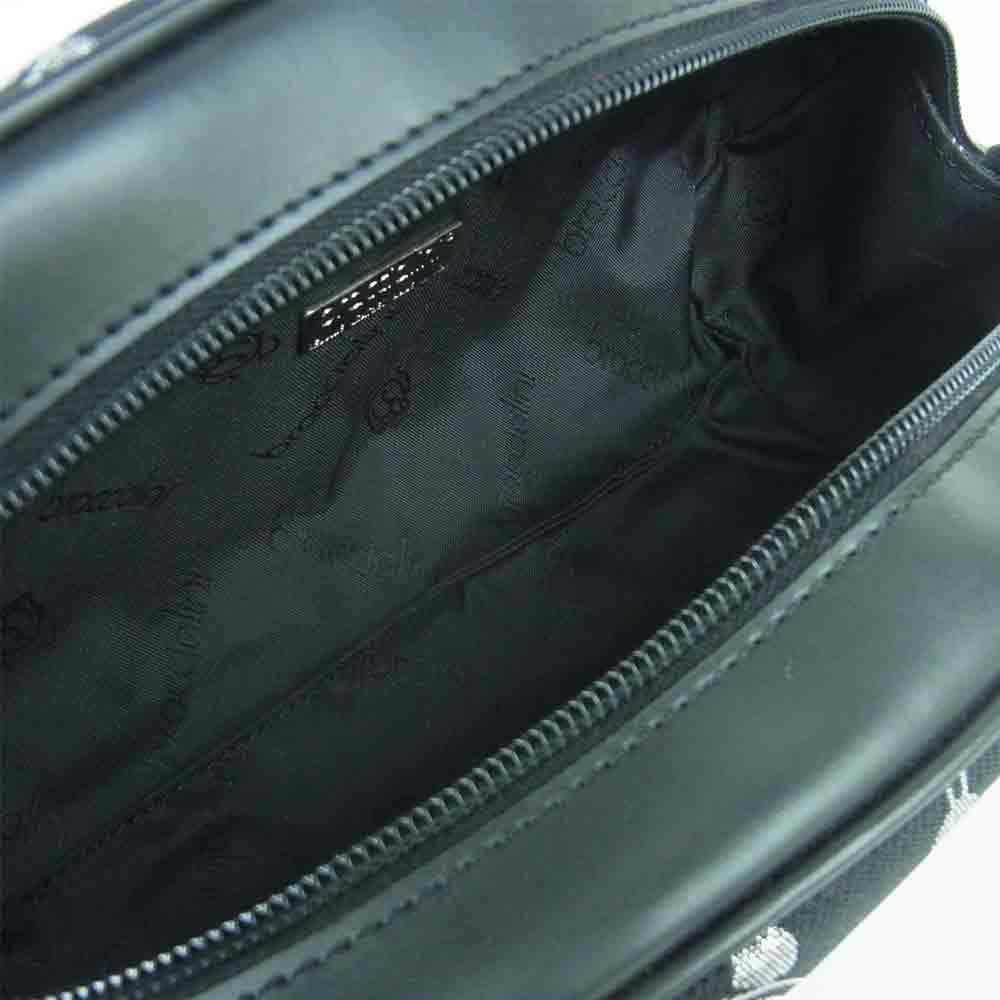 ブラッチャリーニ 時計総柄 ナイロン レザー 切替 ショルダー バッグ イタリア製 ブラック系【中古】