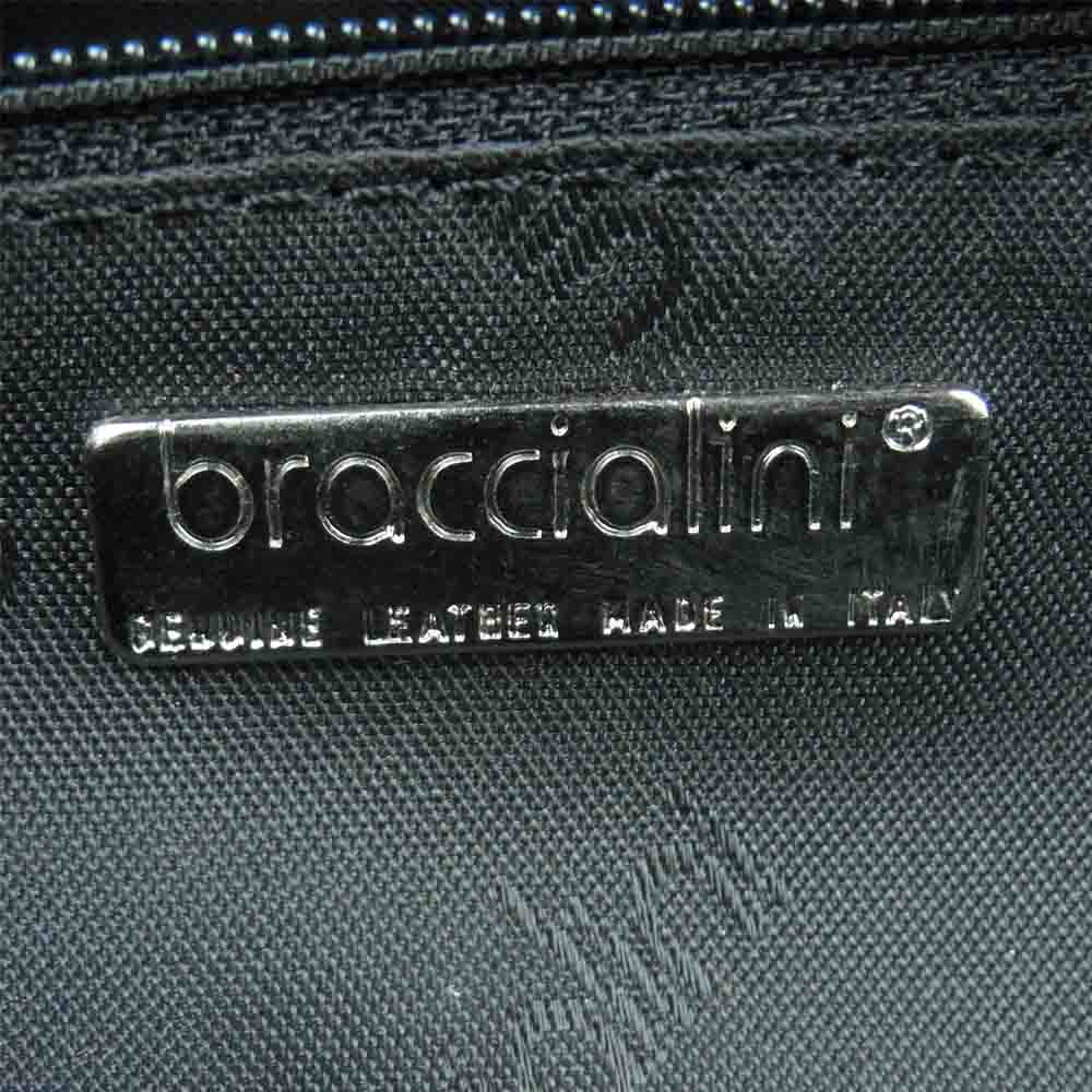 ブラッチャリーニ 時計総柄 ナイロン レザー 切替 ショルダー バッグ イタリア製 ブラック系【中古】