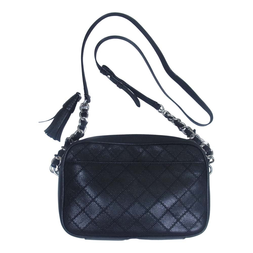 Tory Burch トリーバーチ フリンジ付き キルティング チェーン ショルダー バッグ ブラック系【中古】