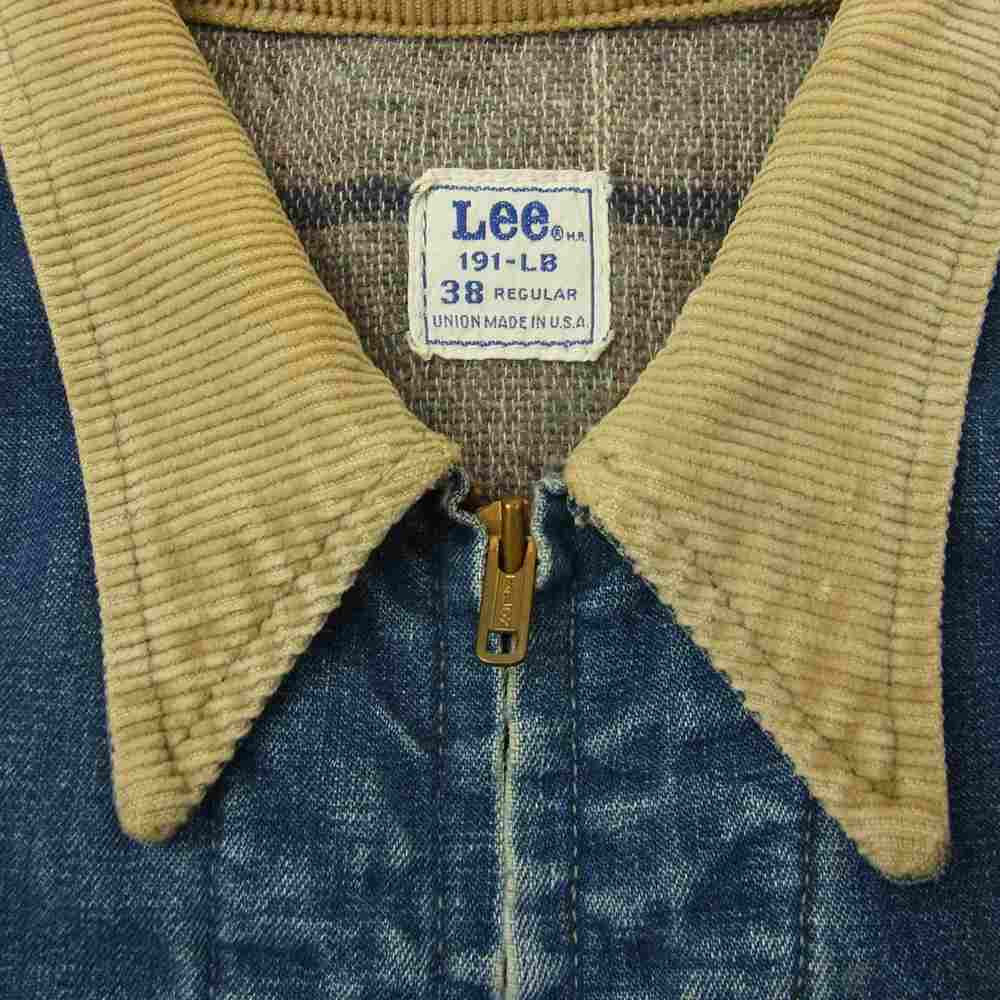 Lee リー 191-LB 70s 襟 コーデュロイ デニム ジップ カバーオール ジャケット インディゴブルー系 38【中古】