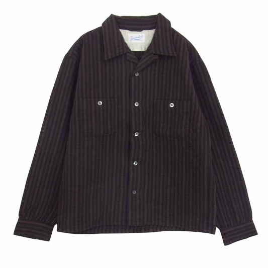 TENDERLOIN テンダーロイン T-STRIPE WOOL SHT オープンカラー ストライプ ウール 長袖 シャツ ブラウン系 M【中古】