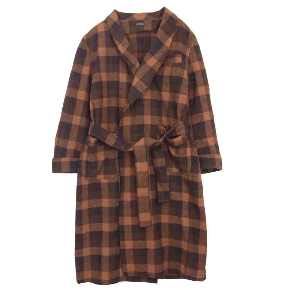 TENDERLOIN テンダーロイン T-GOWN ガウン チェック コート ブラウン系 L【美品】【中古】