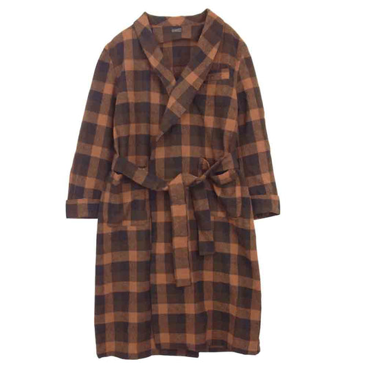 TENDERLOIN テンダーロイン T-GOWN ガウン チェック コート ブラウン系 L【美品】【中古】