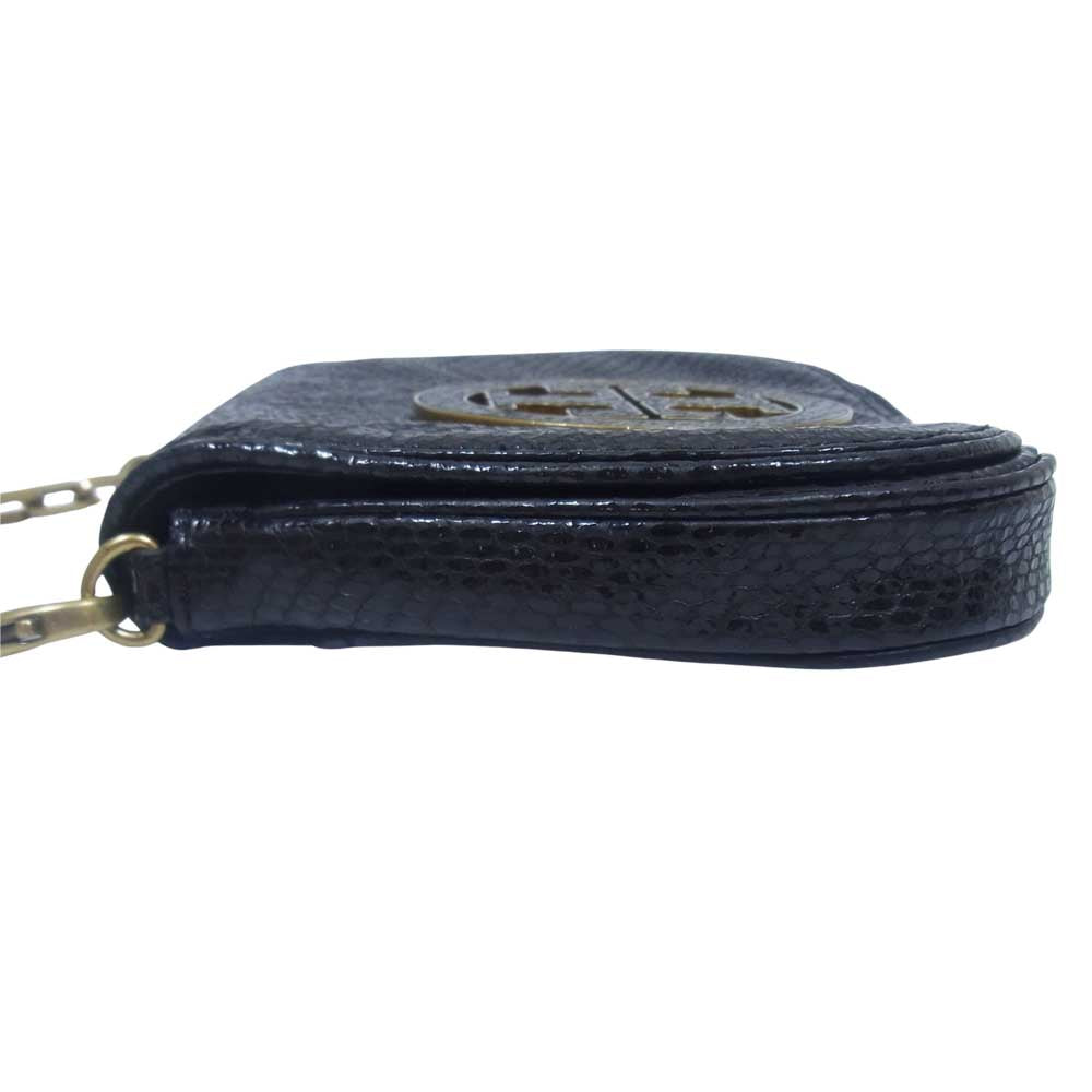 Tory Burch トリーバーチ チェーン フラップ ロゴ ショルダー バッグ ブラック系【中古】