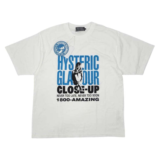 HYSTERIC GLAMOUR ヒステリックグラマー 02221CT35 CLOSE UP プリント Tシャツ ホワイト系 L【極上美品】【中古】