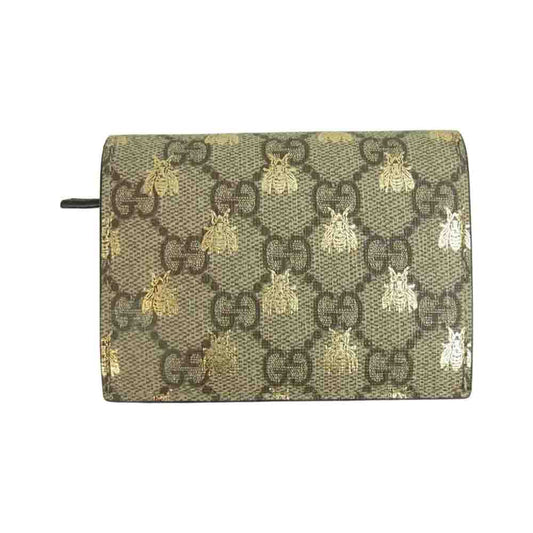 GUCCI グッチ GGスプリーム BEE 蜂 二つ折り コンパクト ウォレット ライトブラウン系【中古】