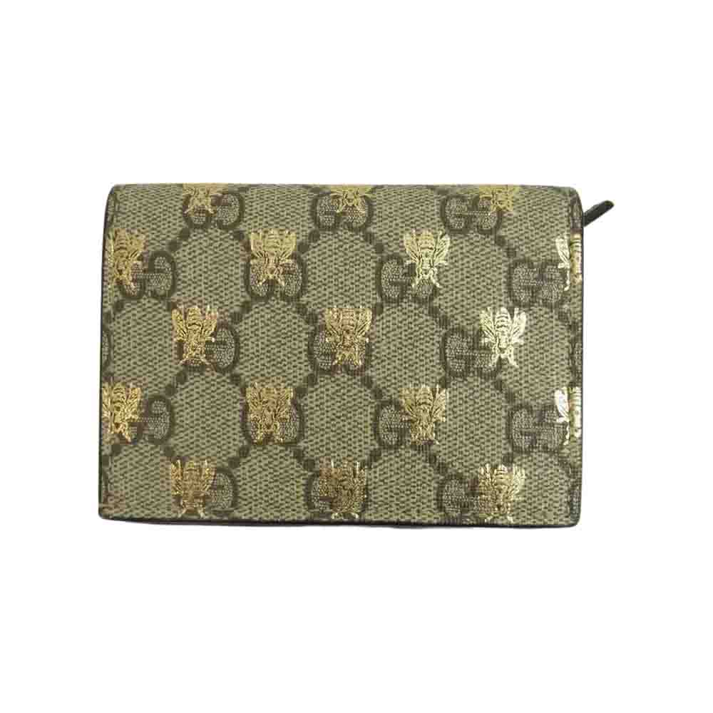 GUCCI グッチ GGスプリーム BEE 蜂 二つ折り コンパクト ウォレット ライトブラウン系【中古】