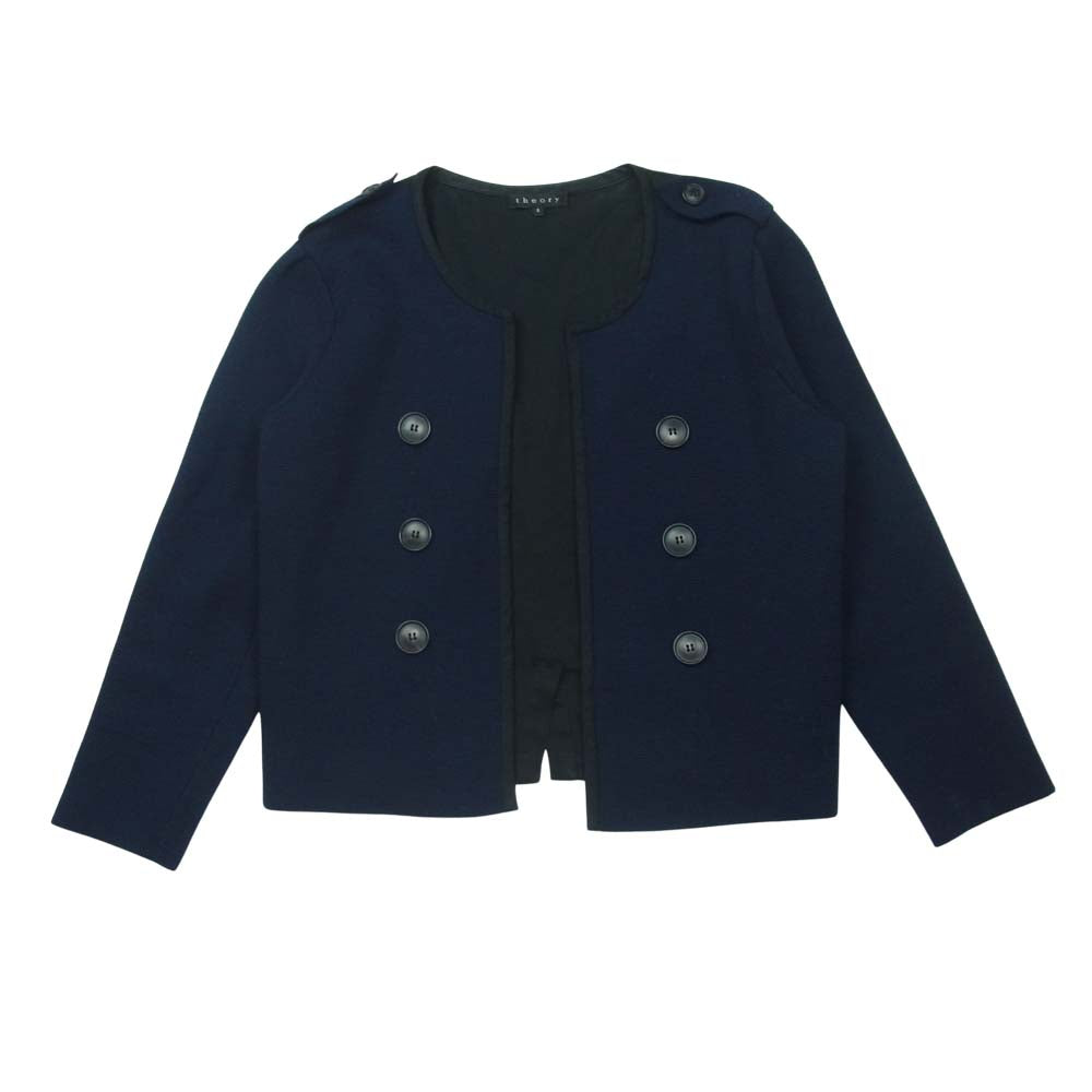theory セオリー 01-1104737 ニット ノーカラー ジャケット ウール 中国製 ネイビー系 S【中古】