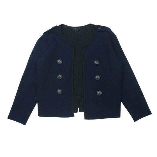 theory セオリー 01-1104737 ニット ノーカラー ジャケット ウール 中国製 ネイビー系 S【中古】
