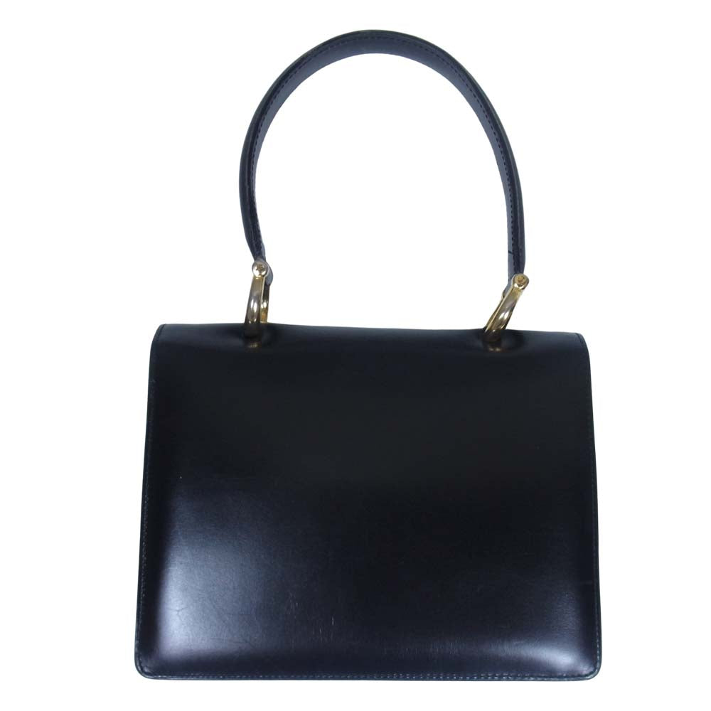 CELINE セリーヌ オールド レザー ダブル フラップ ハンド バッグ ブラック系【中古】