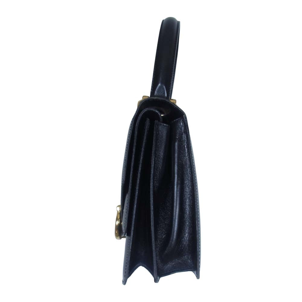 CELINE セリーヌ オールド レザー ダブル フラップ ハンド バッグ ブラック系【中古】